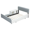 Full Size Upholstered Platform Bed With Storage Nightstand And Guardrail, Gray Box Spring Not Required Full Gray Wood Bedroom Upholstered