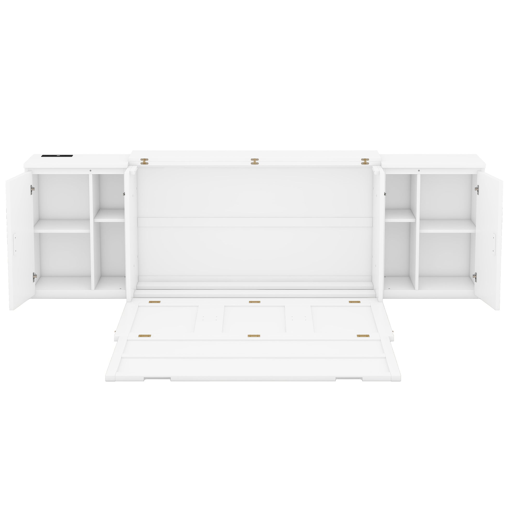Queen Size Murphy Bed With Shelves, Cabinets And Usb Ports,White Queen White Mdf Lvl