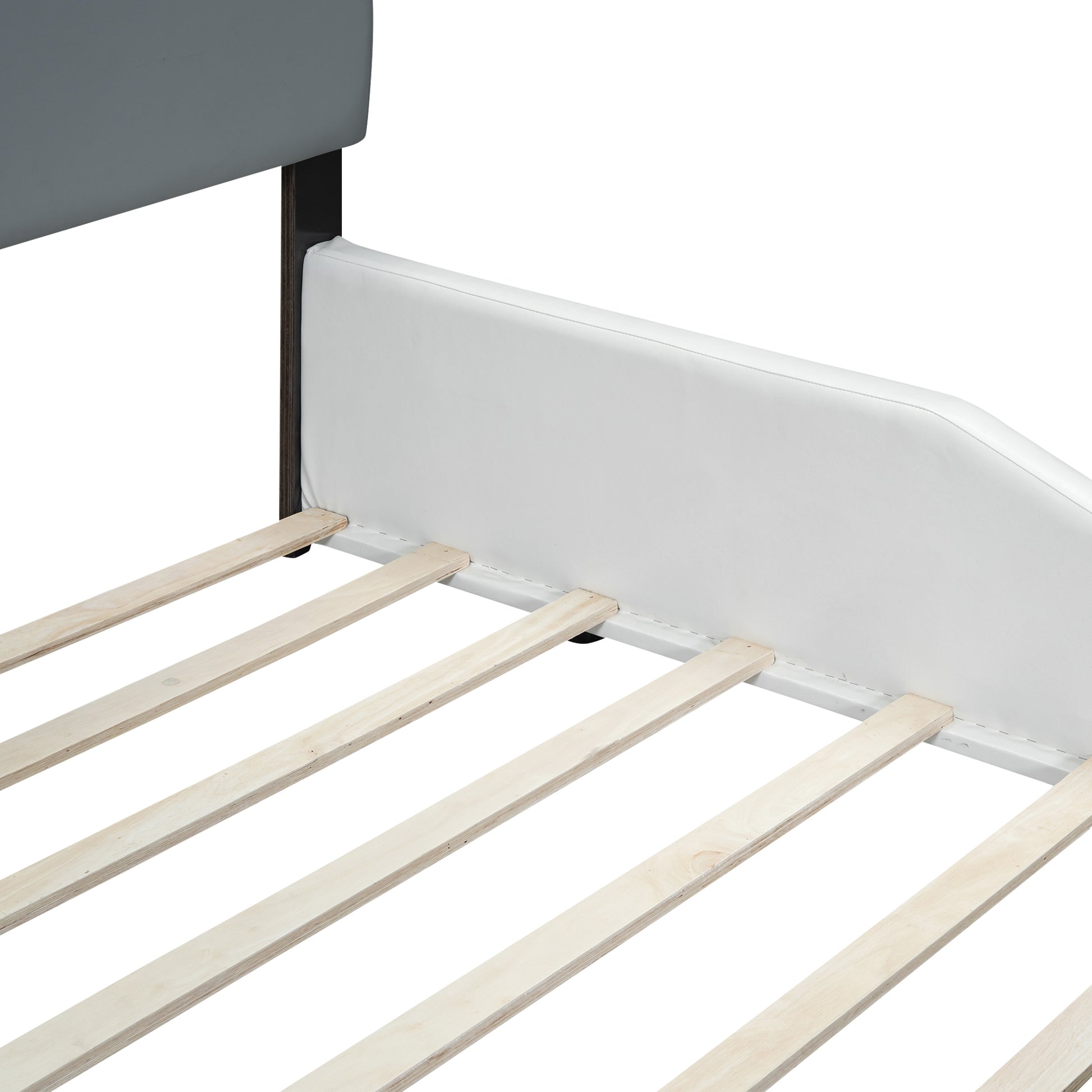 Full Size Upholstered Platform Bed With Storage Nightstand And Guardrail, Gray Box Spring Not Required Full Gray Wood Bedroom Upholstered