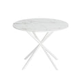 42.13'' Modern Cross Leg Round Dining Table, White Marble Top Occasional Table, Two Piece Removable Top, Matte Finish Iron Legs White Mdf Metal
