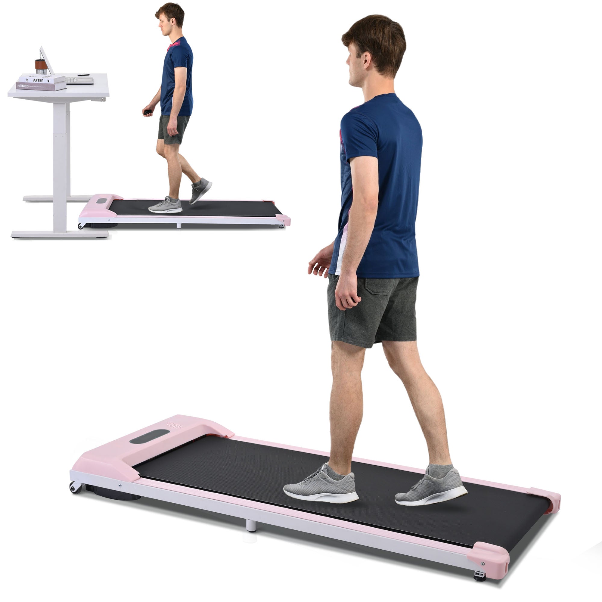 2 in 1 Under Desk Electric Treadmill 2.5HP, with pink-metal
