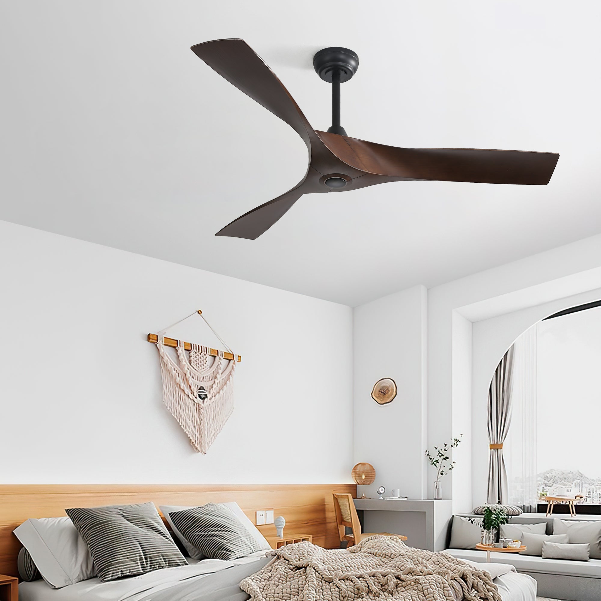 52 Inch Ceiling Fan Without Light, 3 ABS Blades black-abs