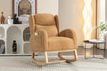 049 Teddy Fabric Rocking Chair With Packet Wood Legs,Khaki Wood Solid Khaki Primary Living Space Foam Wipe Clean Modern Rocking Chairs Eucalyptus Tufted Back Foam Teddy