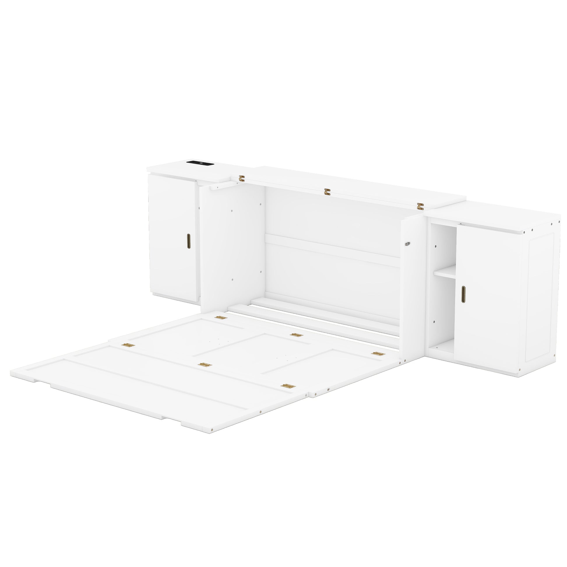 Queen Size Murphy Bed With Shelves, Cabinets And Usb Ports,White Queen White Mdf Lvl