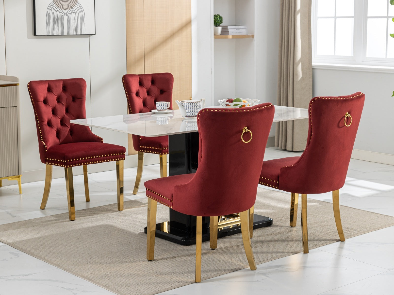 Nikki Collection Modern, High End Tufted Solid Wood Contemporary Velvet Upholstered Dining Chair With Golden Stainless Steel Plating Legs,Nailhead Trim,Set Of 2,Wine Red And Gold, Sw1601Wr,Burdy Burgundy Dining Room American Design Dining Chairs