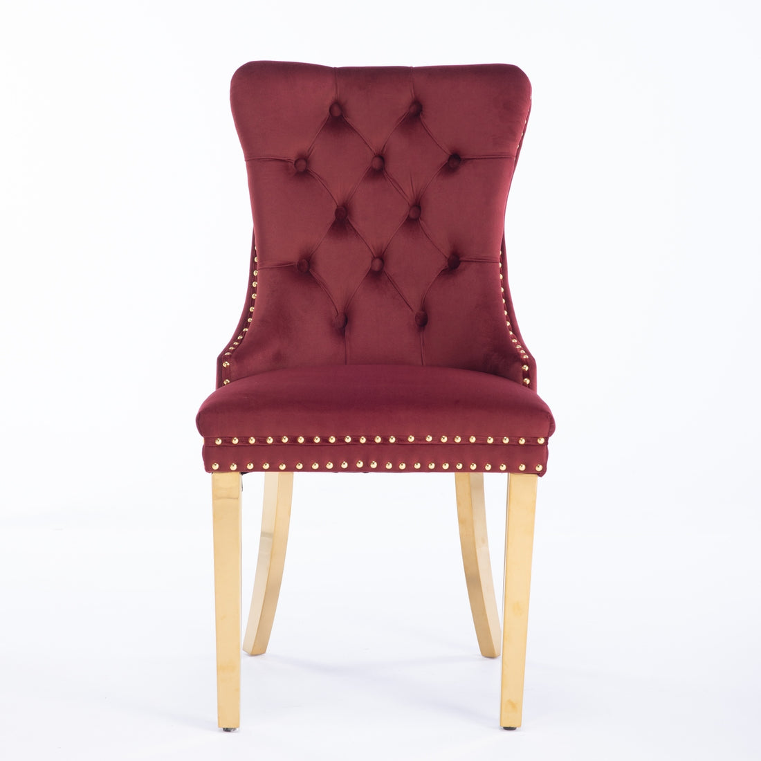 Nikki Collection Modern, High End Tufted Solid Wood Contemporary Velvet Upholstered Dining Chair With Golden Stainless Steel Plating Legs,Nailhead Trim,Set Of 2,Wine Red And Gold, Sw1601Wr,Burdy Burgundy Dining Room American Design Dining Chairs