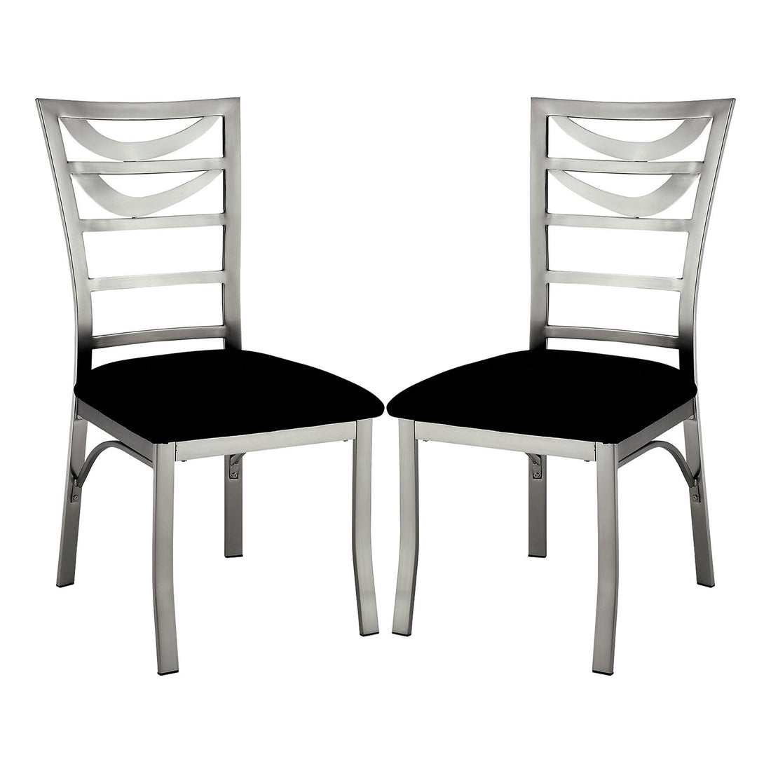 Set Of 2 Black Microfiber And Metal Side Chairs In Silver Solid Black Silver Dining Room Side Chair Fabric Metal