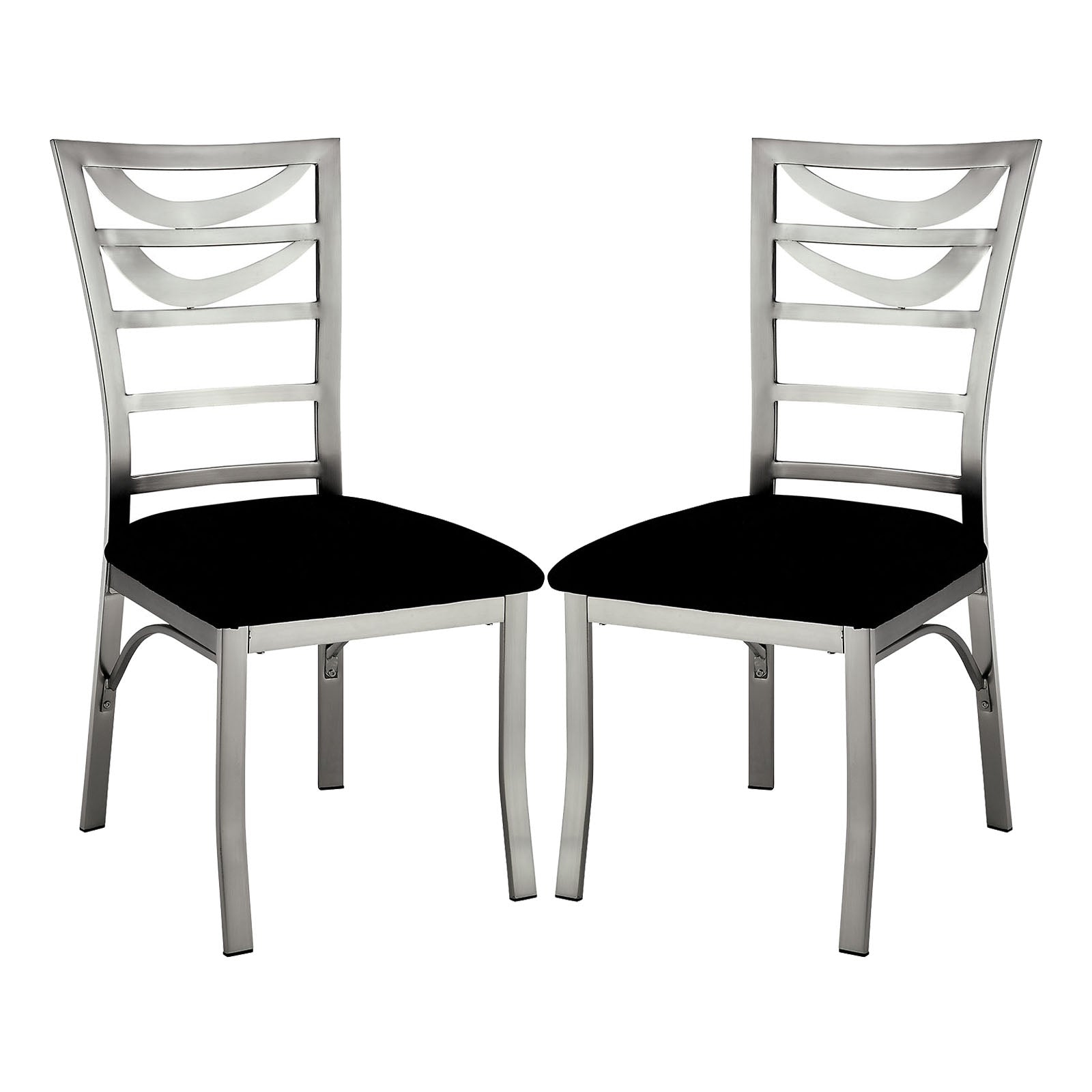 Set Of 2 Black Microfiber And Metal Side Chairs In Silver Solid Black Silver Dining Room Side Chair Fabric Metal