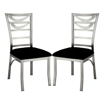 Set Of 2 Black Microfiber And Metal Side Chairs In Silver Solid Black Silver Dining Room Side Chair Fabric Metal