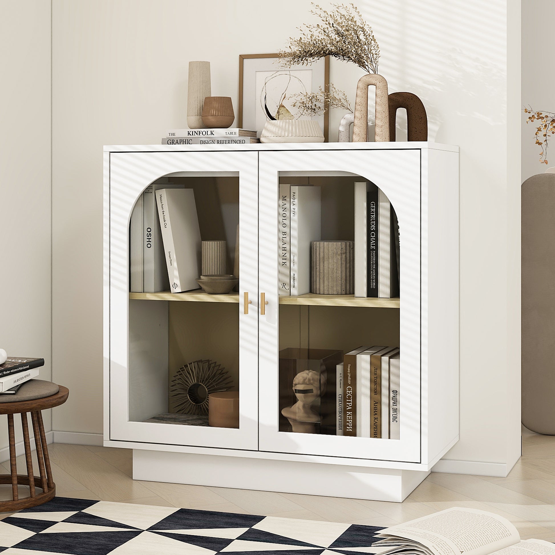 Storage Cabinet With Acrylic Door For Living Room, Dining Room, Study White Particle Board