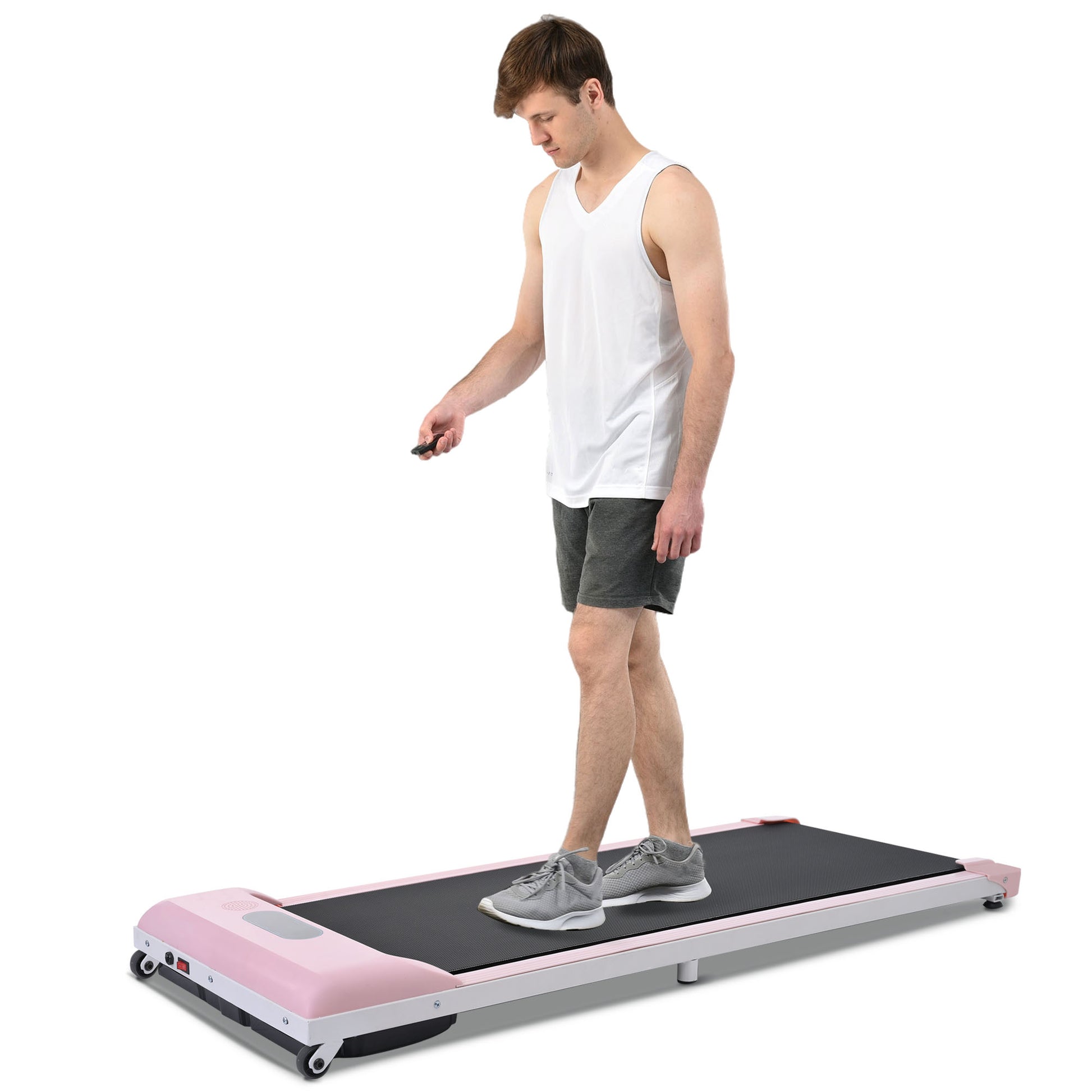 2 In 1 Under Desk Electric Treadmill 2.5Hp, Remote Control, Display, Walking Jogging Running Machine Fitness Equipment For Home Gym Office Pink Metal