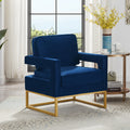 Modern Style Accent Chair With Gold Metal Basevelvet Upholstered Leisure Chair With Open Armrest, Armchair, Navy Navy Primary Living Space Modern Foam Velvet