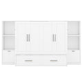 Queen Size Murphy Bed With Shelves, Drawers And Usb Ports,White White Mdf Lvl