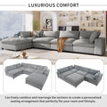 Upholstered Oversize Modular Sofa With Removable Ottoman,Sectional Sofa For Living Room Apartment 5 Seater Grey Polyester 5 Seat