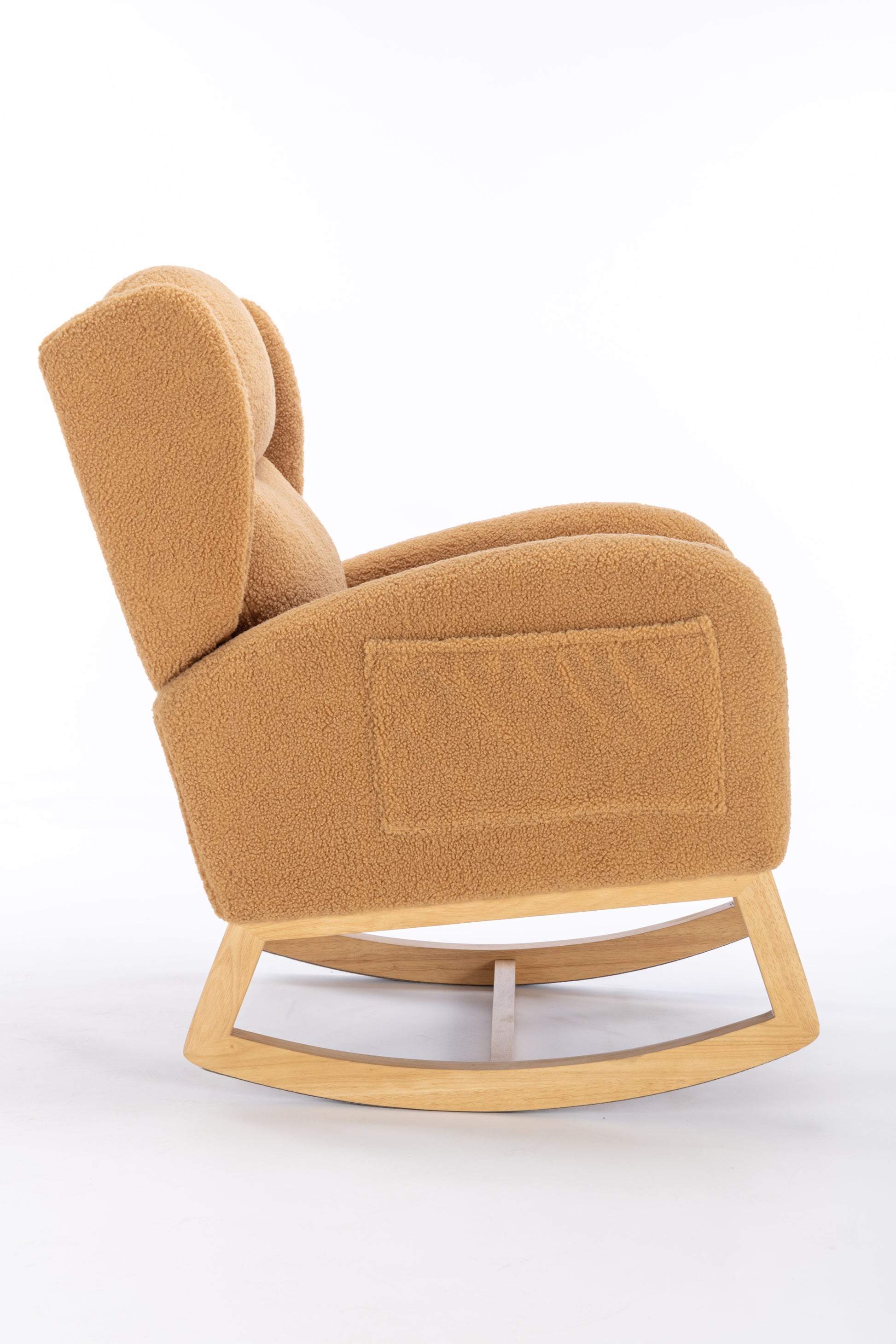049 Teddy Fabric Rocking Chair With Packet Wood Legs,Khaki Wood Solid Khaki Primary Living Space Foam Wipe Clean Modern Rocking Chairs Eucalyptus Tufted Back Foam Teddy