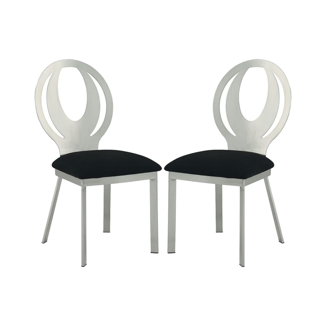 Set Of 2 Microfiber And Metal Side Chairs In Silver And Black Finish Solid Black Silver Dining Room Side Chair Fabric Metal