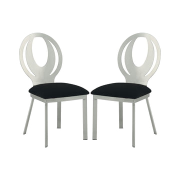 Set Of 2 Microfiber And Metal Side Chairs In Silver And Black Finish Solid Black Silver Dining Room Side Chair Fabric Metal