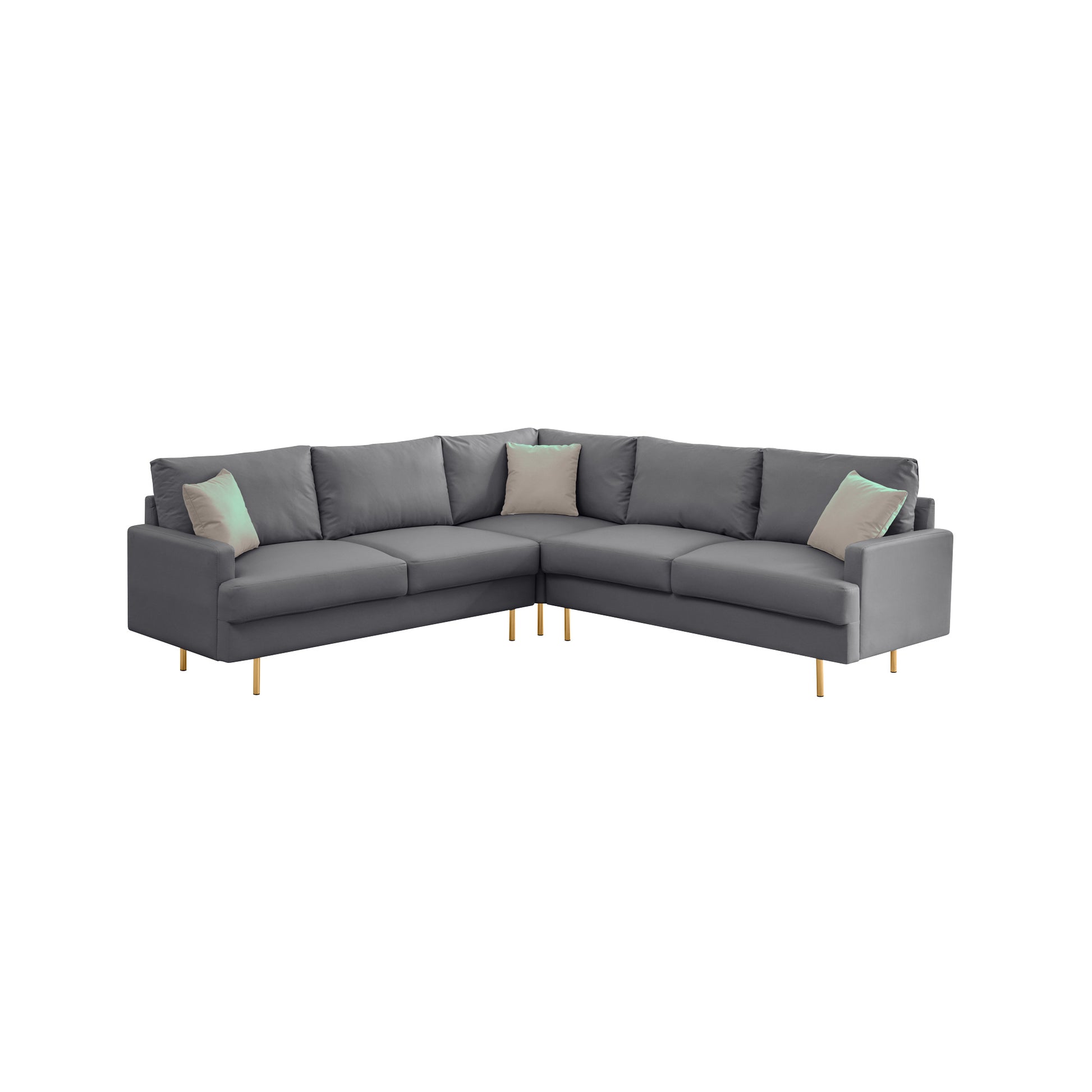 L Shaped Corner Sectional Technical Leather Sofa With Pillows,Dark Grey,89.8*89.8'' Dark Grey Foam 4 Seat