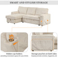 Upholstery Sleeper Sectional Sofa With Storage Bags And 2 Cup Holders On Arms Beige Wood Cushion Back Square Arms Polyester 3 Seat
