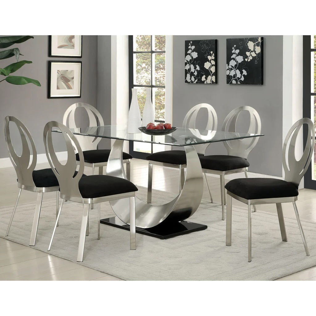 Set of 2 Microfiber and Metal Side Chairs in Silver solid-black+silver-dining room-side