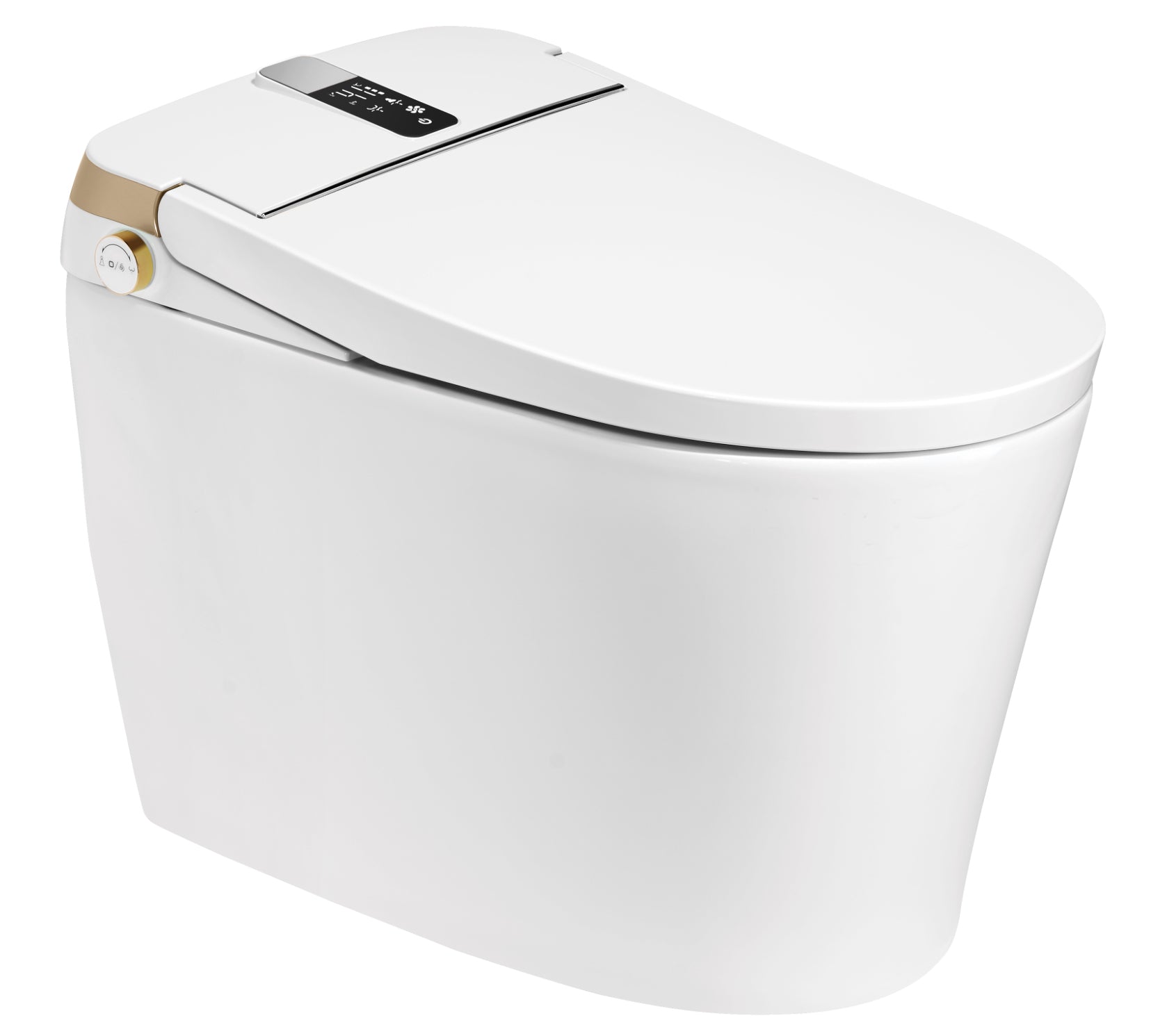 Elongated One Piece Floor Mounted Smart Toilet With Remote Control And Automatic Cover White Ceramic