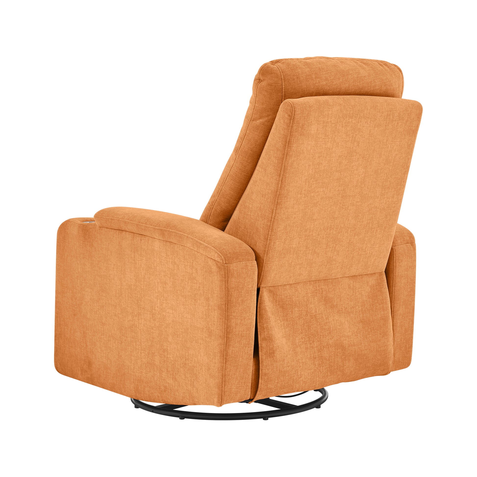 Swivel Rocking Recliner Sofa Chair With Usb Charge Port & Cup Holder For Living Room, Bedroom,Light Orange Orange Foam