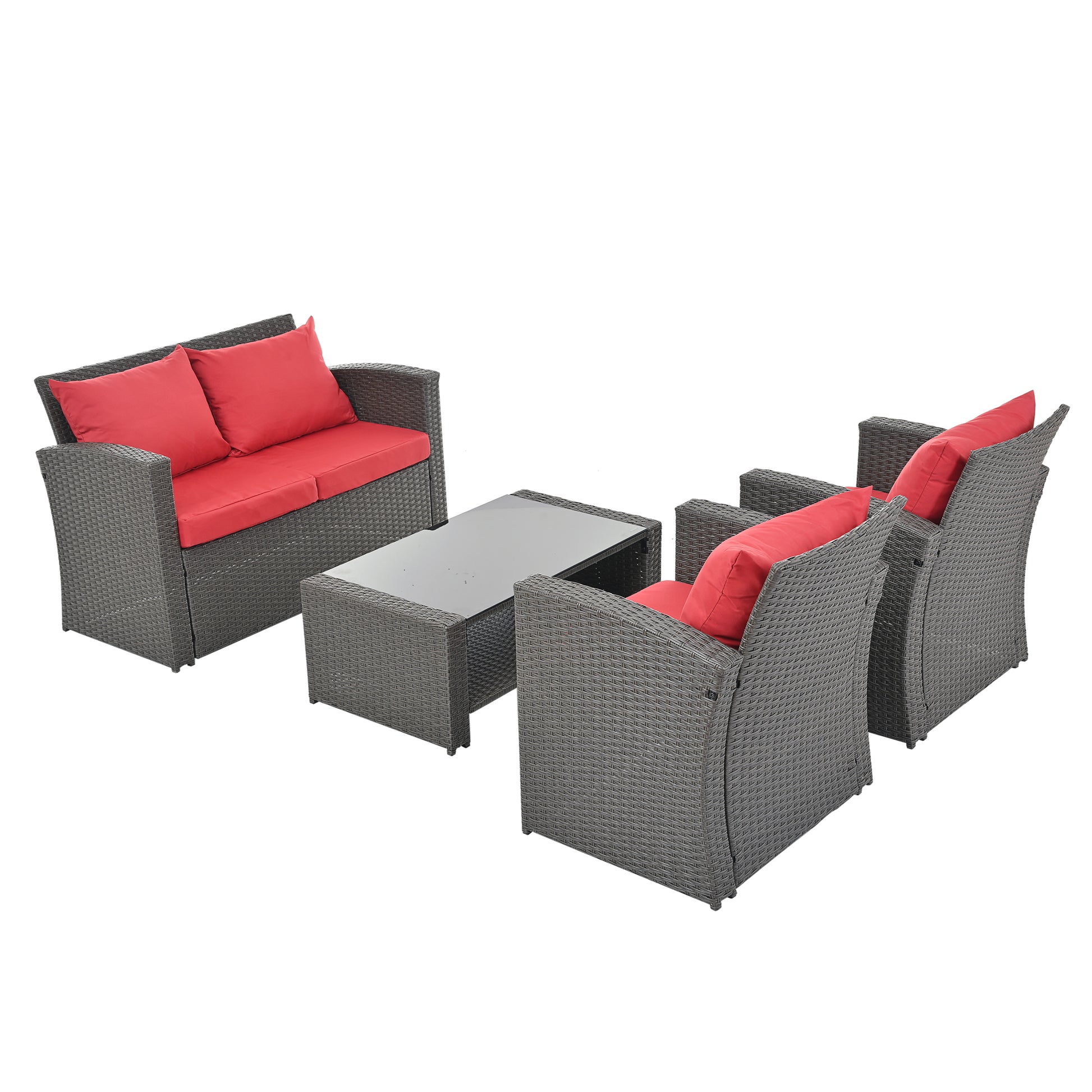 Patio Furniture Sets Dark Gray Seats 4 Pe Rattan Iron Waterproof Fabric