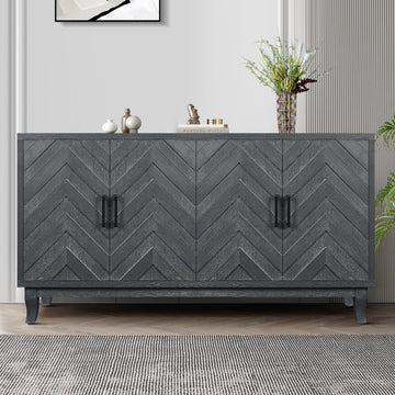 Stronger Vintage Style Buffet Cabinet, Lacquered Accent Storage 4 Door Wooden Cabinets,Thickened Sideboard Storage Cabinet For Entryway, Living Room,Taupe Grey Antique Dark Grey Mdf