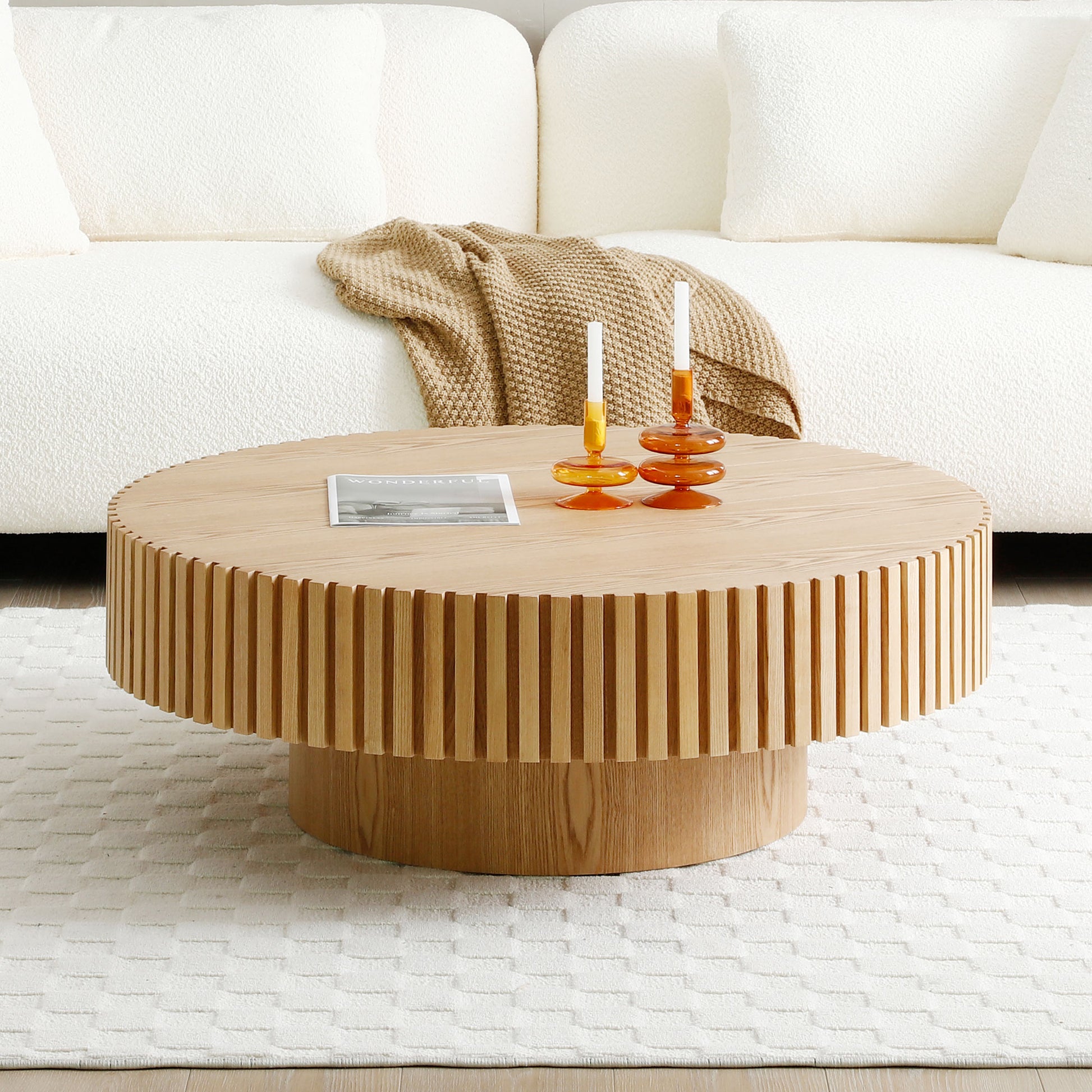 Natural Wood Coffee Table 39.37 Mdf Coffee Table Modern Handcraft Drum Coffee Table Circle Coffee Table For Living Room,Ash Natural Ash Primary Living Space Modern Mdf