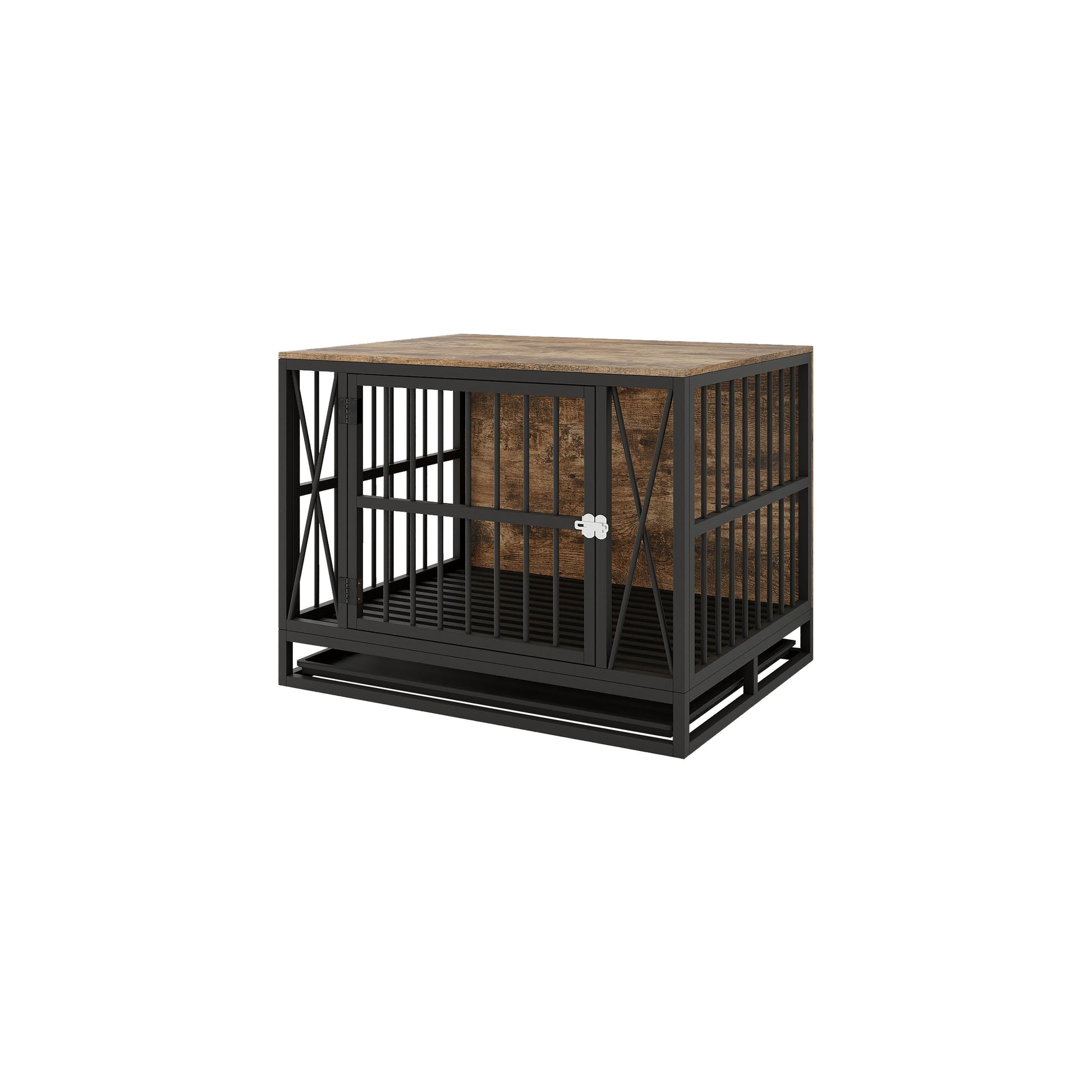 Dog Crate Furniture, 32.67 Inches Dog Kennel For Dogs Up To 70 Lb, With Removable Tray, Heavy Duty Dog Cage End Table, Rustic Brown Rustic Brown Wood Metal