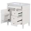 30'' Bathroom Vanity With Top Sink, Modern Bathroom Storage Cabinet With 2 Drawers And A Tip Out Drawer, Single Sink Bathroom Vanity 3 White 1 2 Adjustable Shelves Bathroom Freestanding Solid Wood Mdf Painted