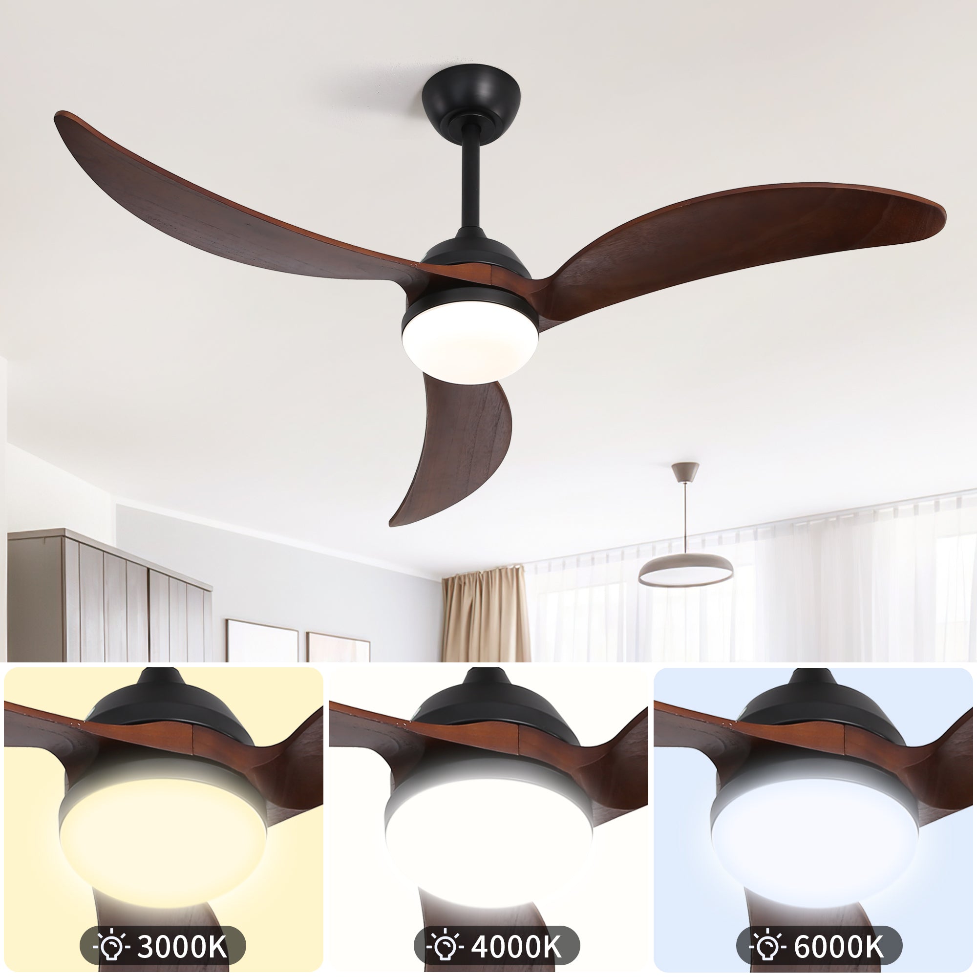 52 Inch Ceiling Fan with Lights and Smart Remote black-metal & wood