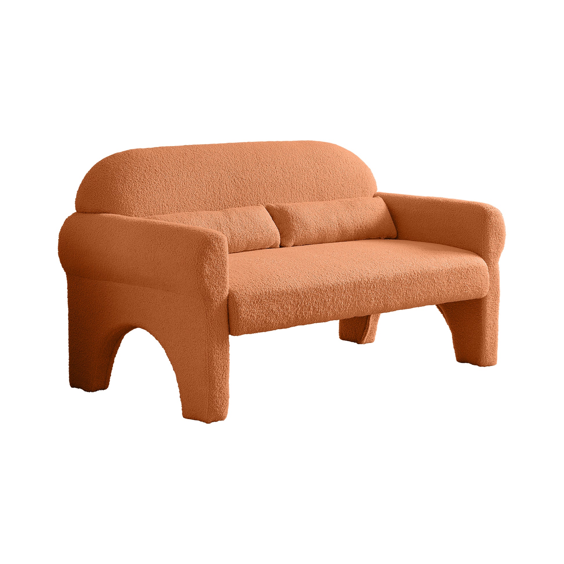 Modern Boucle Seat For Living Room Orange Foam 2 Seat