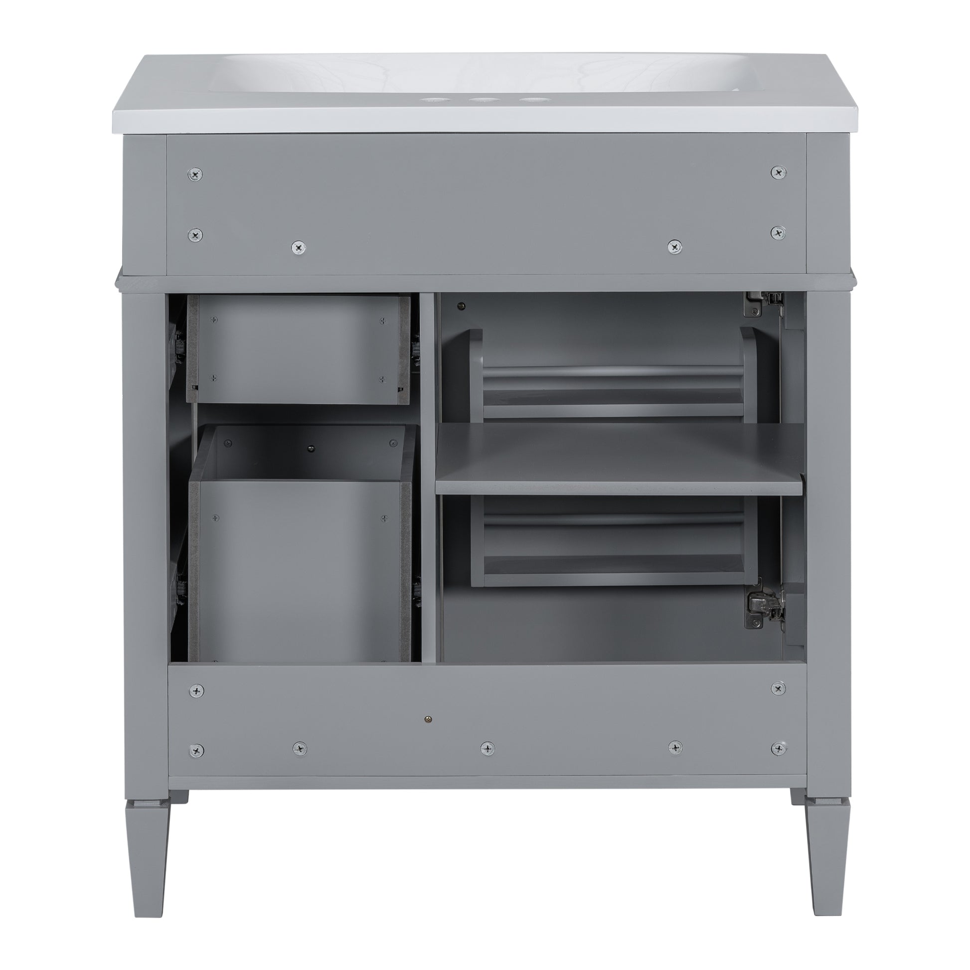 30'' Bathroom Vanity With Top Sink, Modern Bathroom Storage Cabinet With 2 Drawers And A Tip Out Drawer, Single Sink Bathroom Vanity 3 Grey 1 2 Adjustable Shelves Bathroom Freestanding Solid Wood Mdf Painted