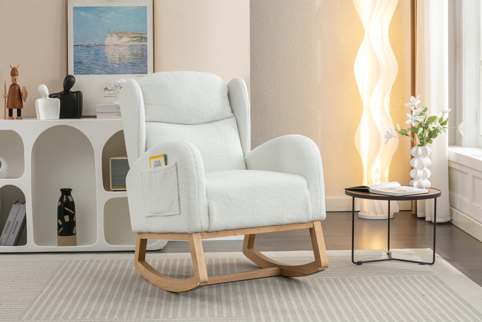 049 Teddy Fabric Rocking Chair With Packet Wood wood-solid-ivory-primary living space-foam-wipe