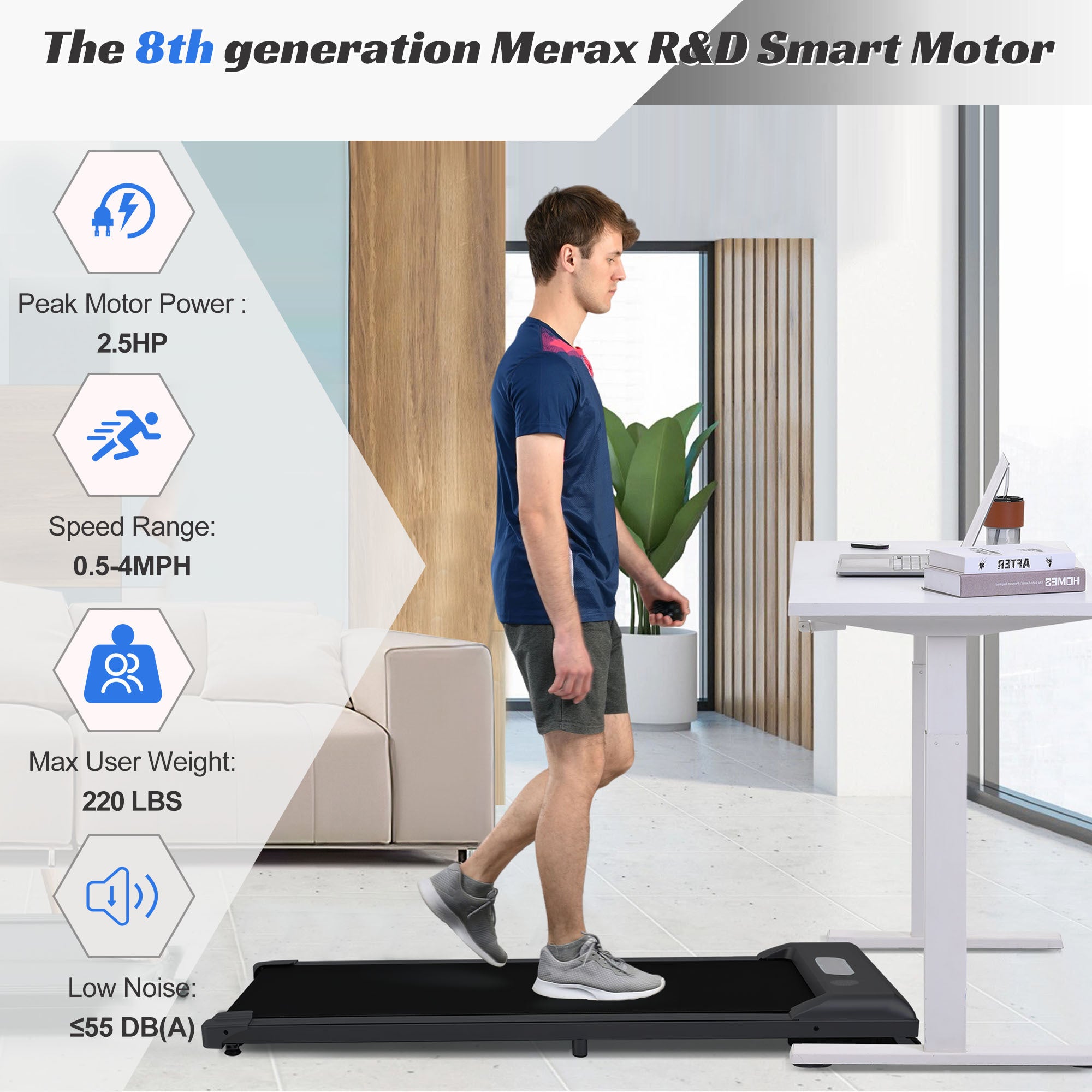 2 in 1 Under Desk Electric Treadmill 2.5HP, with