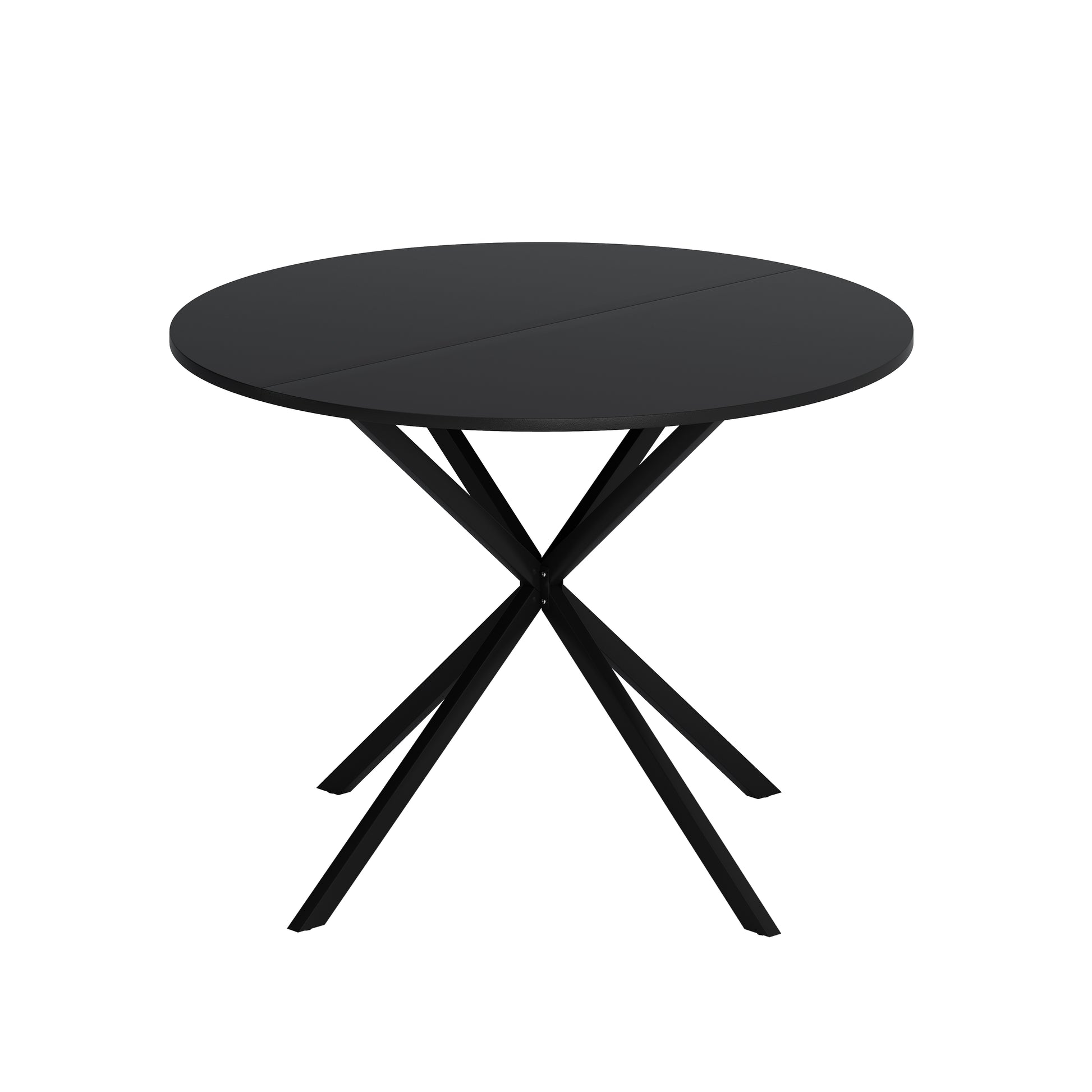 42.13'' Modern Cross Leg Round Dining Table, Black Top Occasional Table, Two Piece Removable Top, Matte Finish Iron Legs Black Mdf Metal