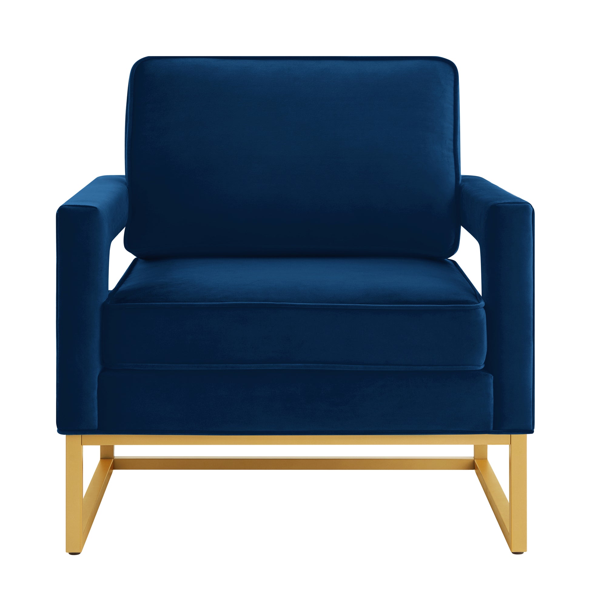 Modern Style Accent Chair With Gold Metal Basevelvet Upholstered Leisure Chair With Open Armrest, Armchair, Navy Navy Primary Living Space Modern Foam Velvet