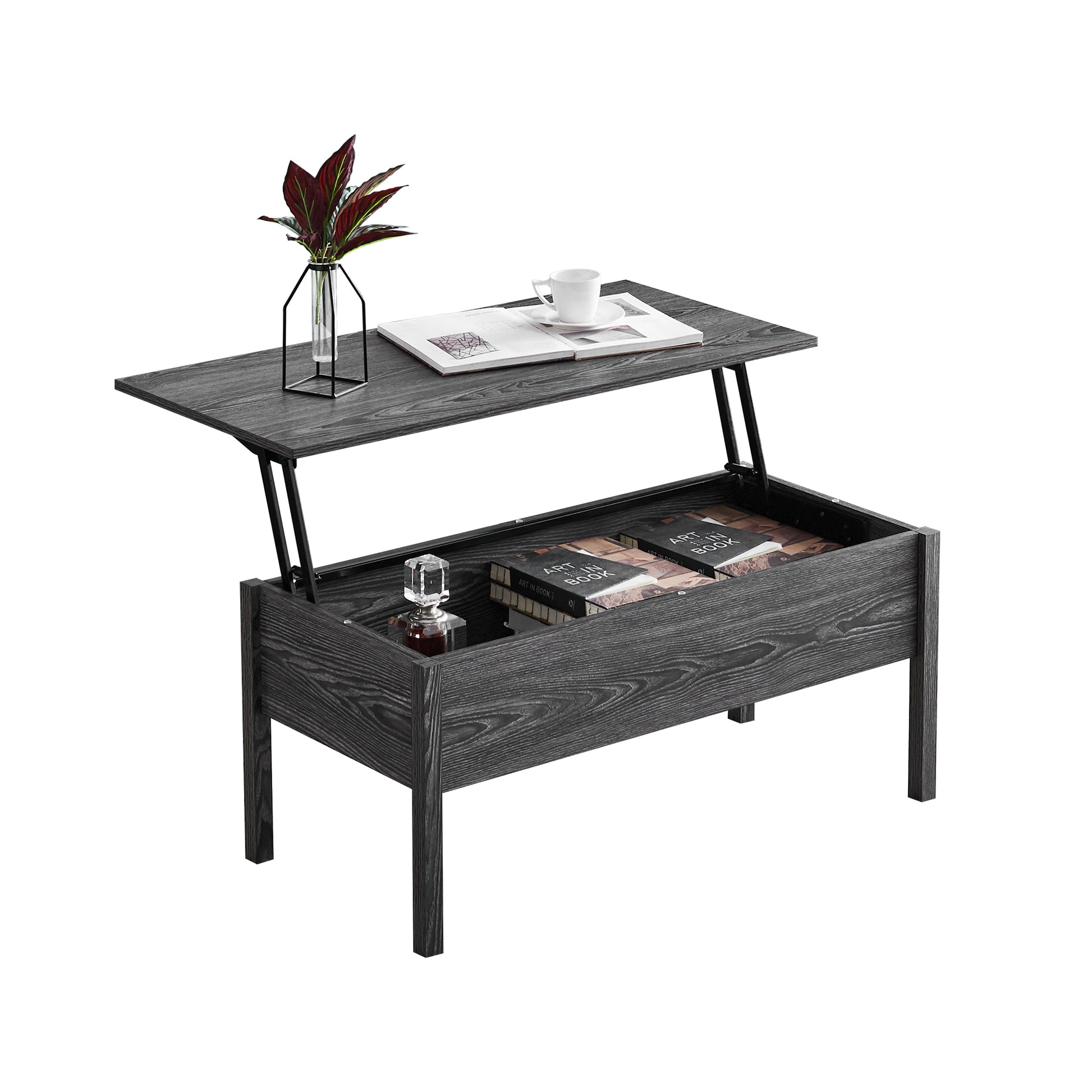 Mdf Lift Top Coffee Table With Storage For Living Room,Dark Grey Oak Dark Gray Mdf Mdf