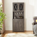 Farmhouse Bar Cabinet for Liquor and Glasses, Dining charcoal grey-dining room-cabinets included-mdf