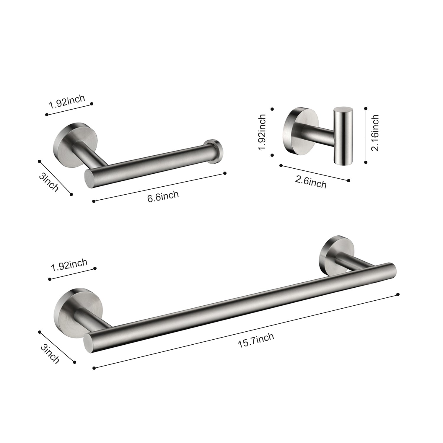 3 Piece Bathroom Hardware Set brushed nickel-stainless steel