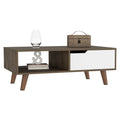 Coffee Table, One Open Shelf, One Drawer, Dark Brown White Multicolor Particle Board Particle Board