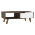 Coffee Table, One Open Shelf, One Drawer, Dark Brown White Multicolor Particle Board Particle Board