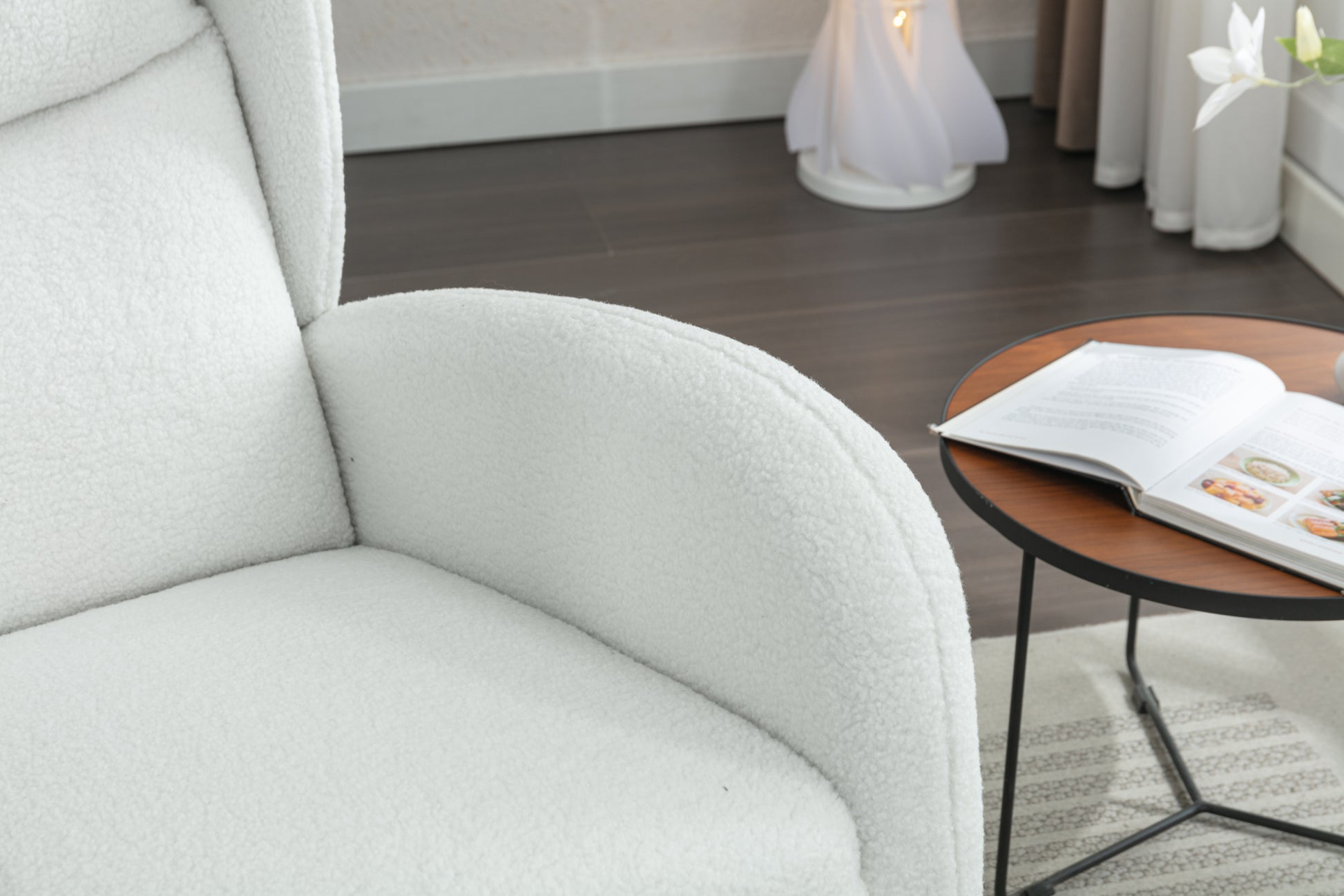 049 Teddy Fabric Rocking Chair With Packet Wood Legs,Ivory Wood Solid Ivory Primary Living Space Foam Wipe Clean Modern Rocking Chairs Eucalyptus Tufted Back Foam Teddy