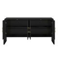 Four Door Metal Handle Storage Cabinet, Suitable For Study, Living Room, Adjustable Shelf Black Solid Wood Mdf