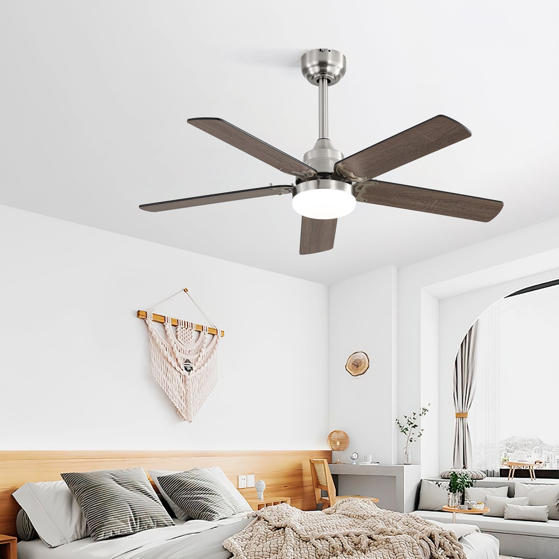 42 Inch Ceiling Fan 5 Blades Noiseless Reversible Dc Motor Remote Control With Led Light Brushed Nickel Mdf