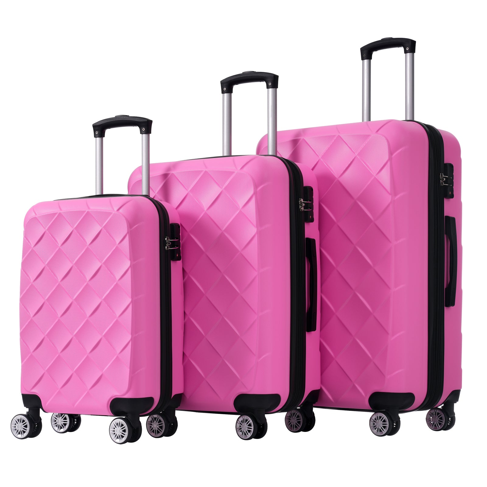 3 Piece Luggage Set Suitcase Set, ABS Hard Shell pink-abs
