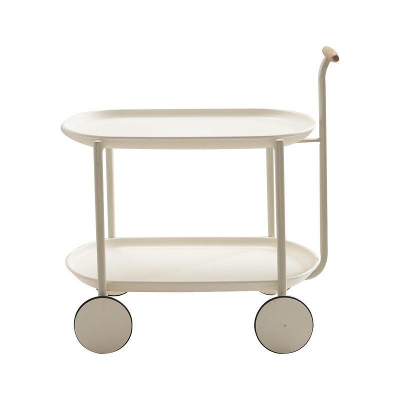 Movable Small Pushcart Inimalist Style Coffee Table Storage Cart Double Layer Modern Sofa Side Bedroom Leisure Time Cream Iron Plastic