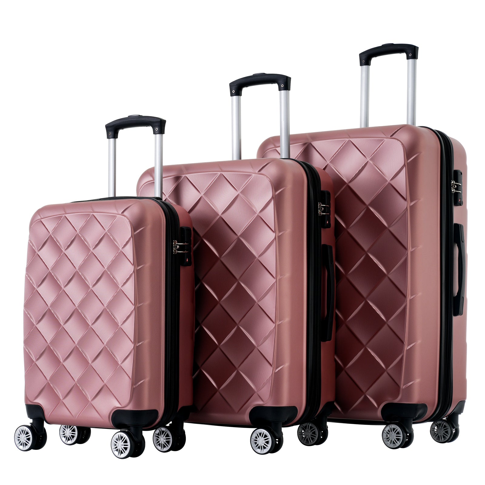 3 Piece Luggage Set Suitcase Set, ABS Hard Shell rose gold-abs
