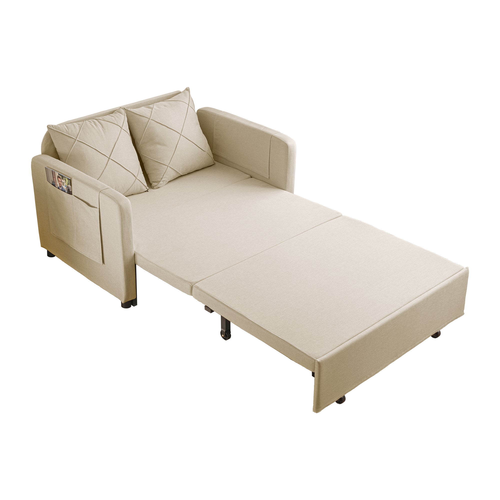 VIDEO provided Modern Love Seat Futon Sofa Bed with beige-foam